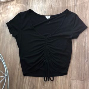 Garage black v-neck scrunched crop top, size small.